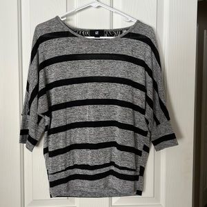iz Byer Black and Gray striped Shirt 3/4 sleeves Lg